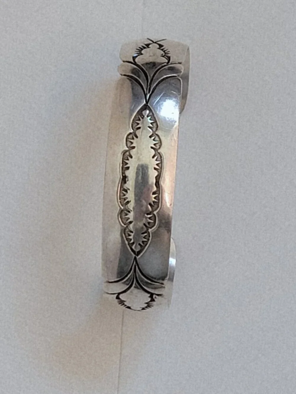 Vintage Raymond Ortiz Twinhorse Sterling Silver Hand Stamped Cuff Bracelet 26g